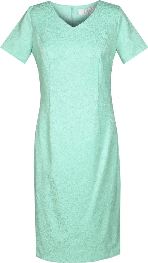 Miętowa sukienka Fokus z dekoltem w kształcie litery v w stylu klasycznym midi