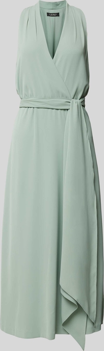 Miętowa sukienka Ralph Lauren z dekoltem w kształcie litery v maxi z szyfonu