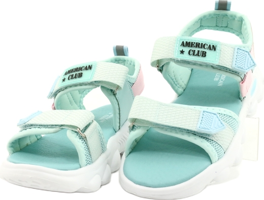 Miętowe buty dziecięce letnie American Club dla dziewczynek na rzepy