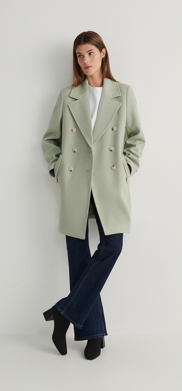 Miętowy płaszcz Reserved bez kaptura z wełny w stylu casual