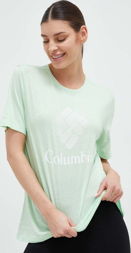 Miętowy t-shirt Columbia w młodzieżowym stylu z okrągłym dekoltem