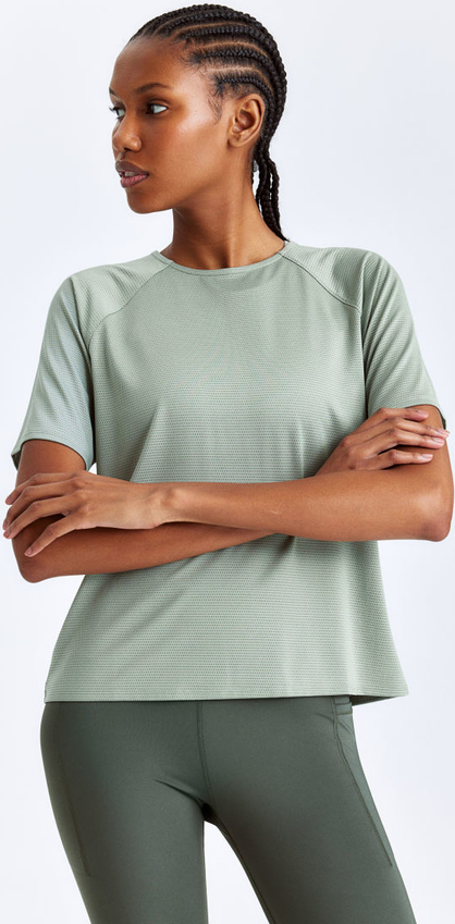 Miętowy t-shirt H & M w sportowym stylu z krótkim rękawem