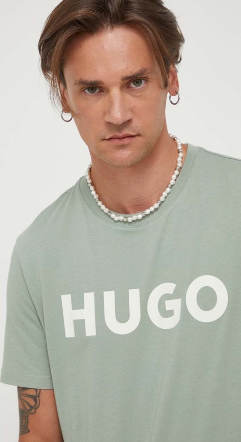 Miętowy t-shirt Hugo Boss w młodzieżowym stylu z nadrukiem