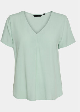 Miętowy t-shirt Vero Moda w stylu casual z krótkim rękawem z dekoltem w kształcie litery v