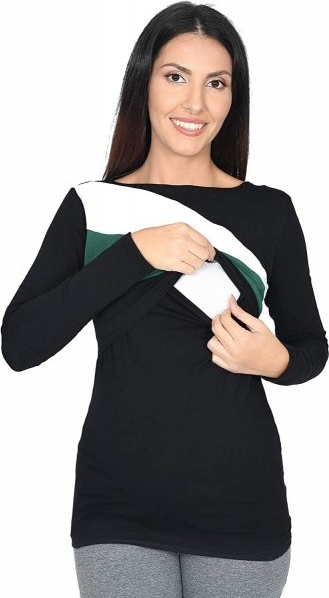 MijaCulture Praktyczna bluza ciążowa i do karmienia Paski 9088 czarna/biały/zielony