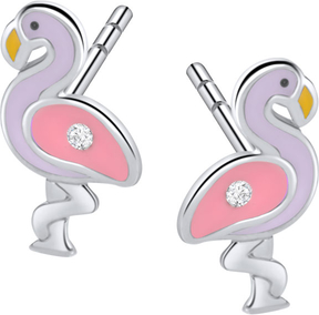 Mini - Biżuteria Yes Kolczyki srebrne pokryte emalią z cyrkoniami - flamingi - Mini