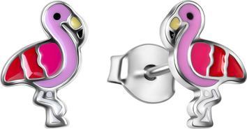 Mini - Biżuteria Yes Kolczyki srebrne pokryte kolorową emalią - flamingi - Mini