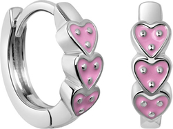 Mini - Biżuteria Yes Kolczyki srebrne pokryte różową emalią - serca - Mini