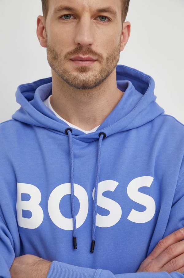 Niebieska bluza Hugo Boss w młodzieżowym stylu z bawełny z nadrukiem