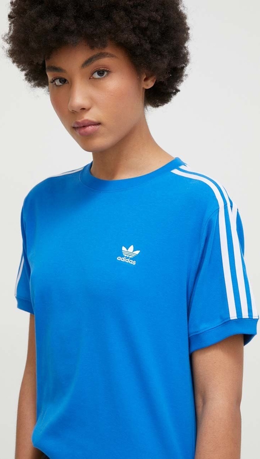 Niebieska bluzka Adidas Originals z okrągłym dekoltem w sportowym stylu z krótkim rękawem