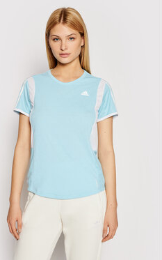 Niebieska bluzka Adidas z okrągłym dekoltem z krótkim rękawem w sportowym stylu