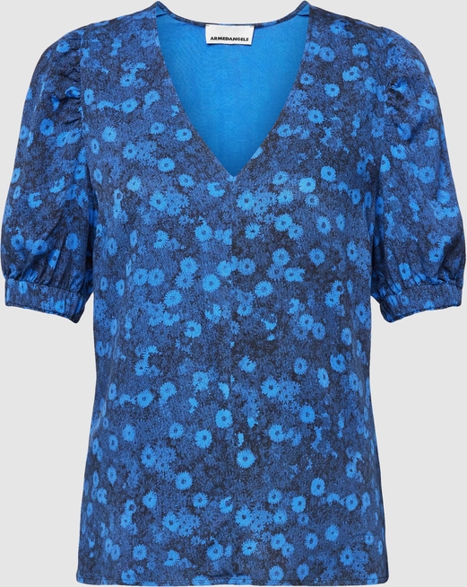 Niebieska bluzka ARMEDANGELS w stylu casual z krótkim rękawem
