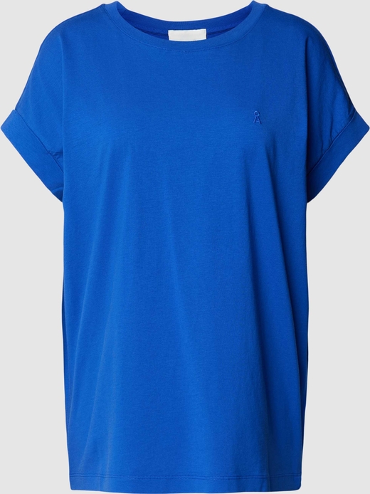 Niebieska bluzka ARMEDANGELS z okrągłym dekoltem z bawełny z krótkim rękawem