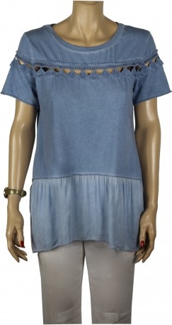 Niebieska bluzka atena-online z bawełny z okrągłym dekoltem