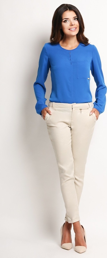 Niebieska bluzka Awama w stylu casual z długim rękawem