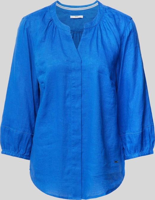 Niebieska bluzka Brax z lnu z dekoltem w kształcie litery v