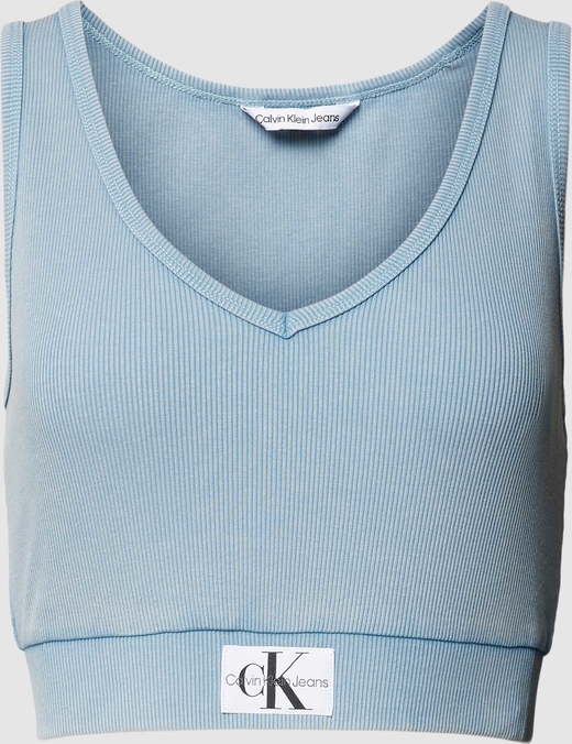 Niebieska bluzka Calvin Klein w stylu casual z dekoltem w kształcie litery v