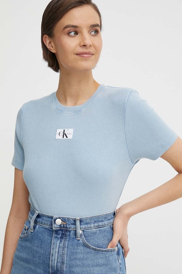 Niebieska bluzka Calvin Klein z okrągłym dekoltem