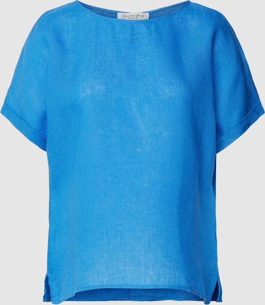 Niebieska bluzka Christian Berg Woman z okrągłym dekoltem z lnu w stylu casual