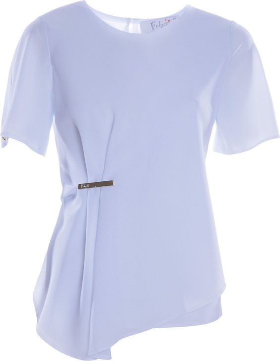 Niebieska bluzka Fokus z krótkim rękawem w stylu casual z okrągłym dekoltem
