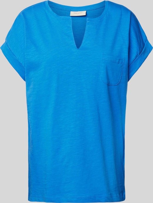 Niebieska bluzka Free/quent z bawełny z dekoltem w kształcie litery v z krótkim rękawem