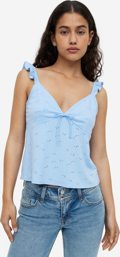 Niebieska bluzka H & M na ramiączkach z dekoltem w kształcie litery v