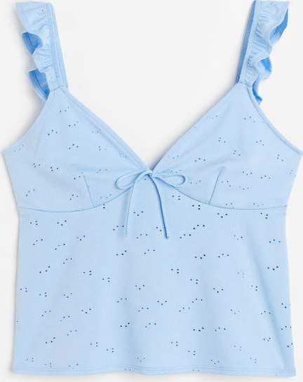 Niebieska bluzka H & M na ramiączkach z dżerseju z dekoltem w kształcie litery v