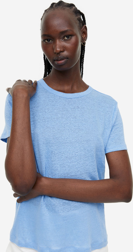 Niebieska bluzka H & M z krótkim rękawem z okrągłym dekoltem z dżerseju