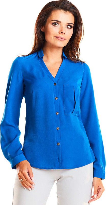Niebieska bluzka Infinite You w stylu casual z dekoltem w kształcie litery v z długim rękawem