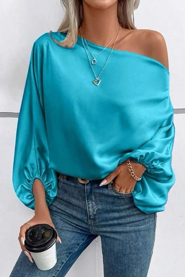 Niebieska bluzka IVET w stylu casual z długim rękawem