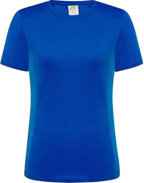 Niebieska bluzka JK Collection w sportowym stylu z krótkim rękawem z okrągłym dekoltem