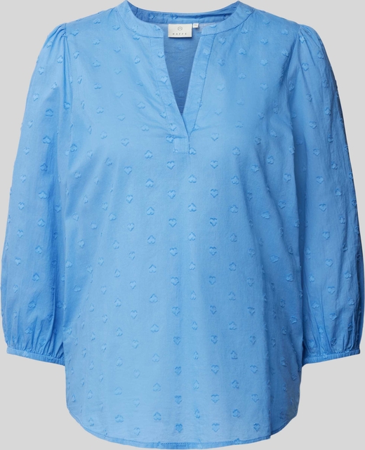 Niebieska bluzka Kaffe z dekoltem w kształcie litery v z bawełny z długim rękawem