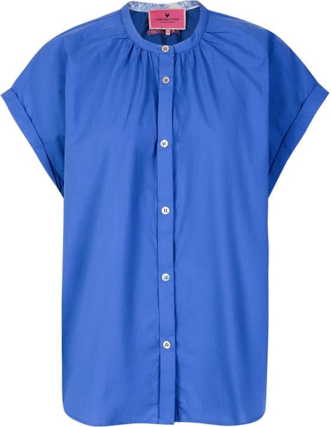 Niebieska bluzka Lieblingsstück z okrągłym dekoltem w stylu casual z krótkim rękawem