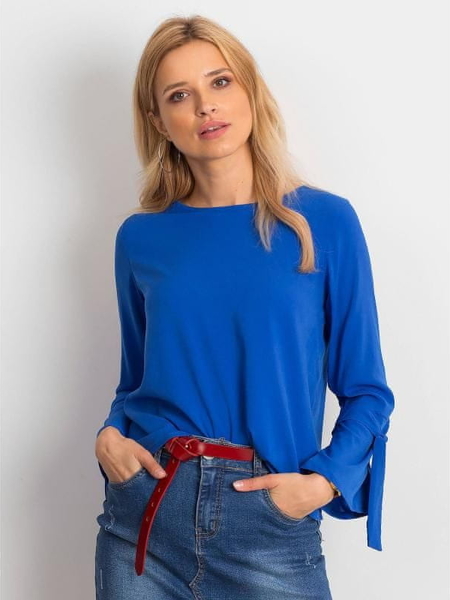 Niebieska bluzka Made in Italy z okrągłym dekoltem w stylu casual z długim rękawem