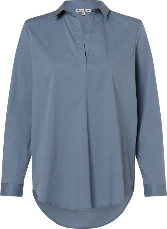 Niebieska bluzka Marie Lund z dekoltem w kształcie litery v z bawełny z długim rękawem