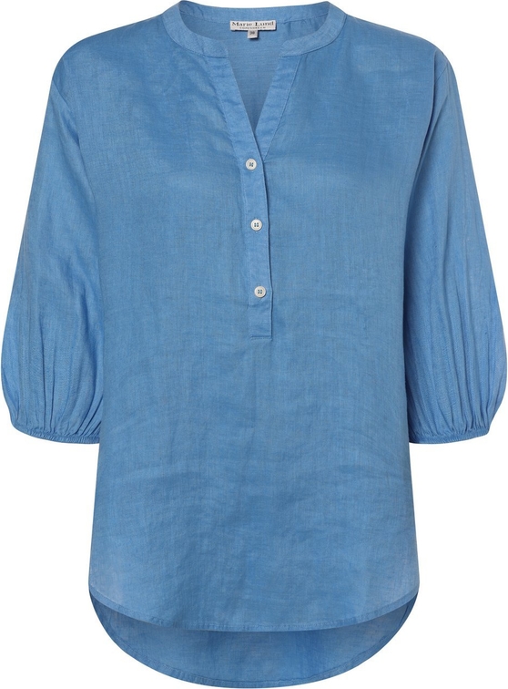 Niebieska bluzka Marie Lund z lnu z dekoltem w kształcie litery v w stylu casual