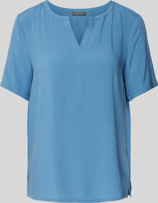Niebieska bluzka Montego z dekoltem w kształcie litery v z krótkim rękawem
