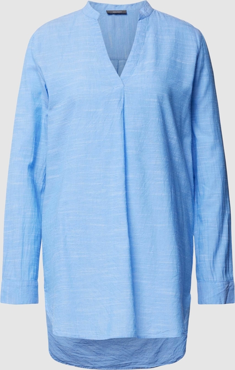 Niebieska bluzka Montego z długim rękawem z bawełny z dekoltem w kształcie litery v