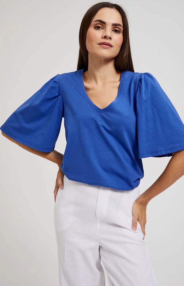 Niebieska bluzka Moodo.pl w stylu casual z krótkim rękawem