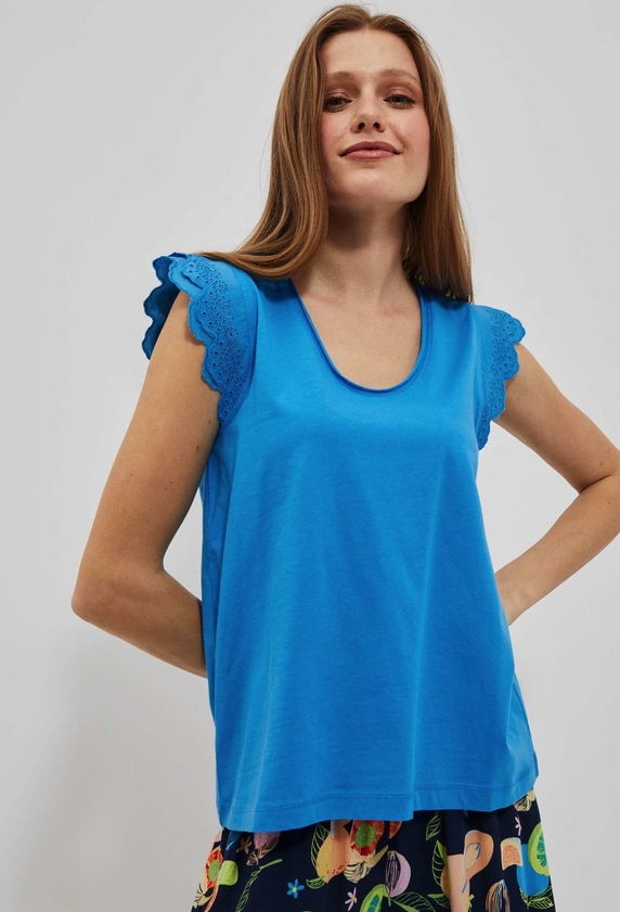 Niebieska bluzka Moodo.pl z bawełny z krótkim rękawem