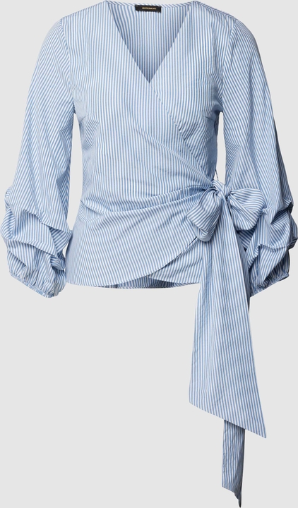 Niebieska bluzka More & More z dekoltem w kształcie litery v w stylu casual z bawełny