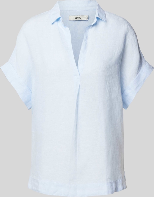 Niebieska bluzka Peek&Cloppenburg z krótkim rękawem z lnu