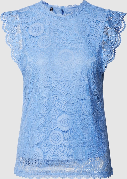 Niebieska bluzka Pieces z okrągłym dekoltem z krótkim rękawem