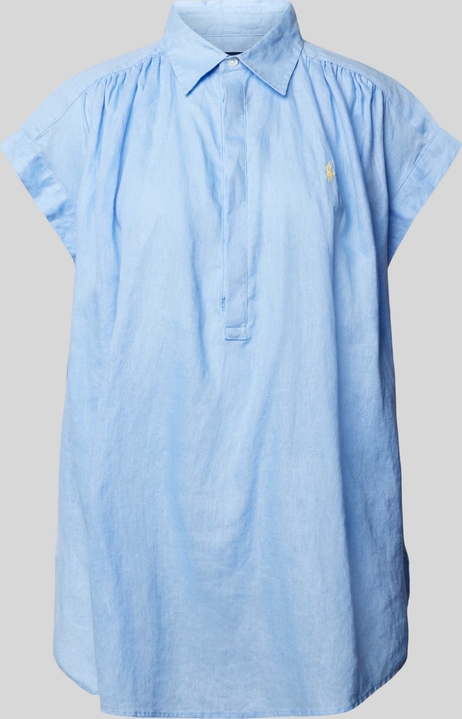 Niebieska bluzka POLO RALPH LAUREN z lnu w stylu casual z krótkim rękawem