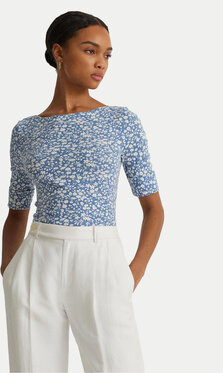 Niebieska bluzka Ralph Lauren z okrągłym dekoltem z krótkim rękawem
