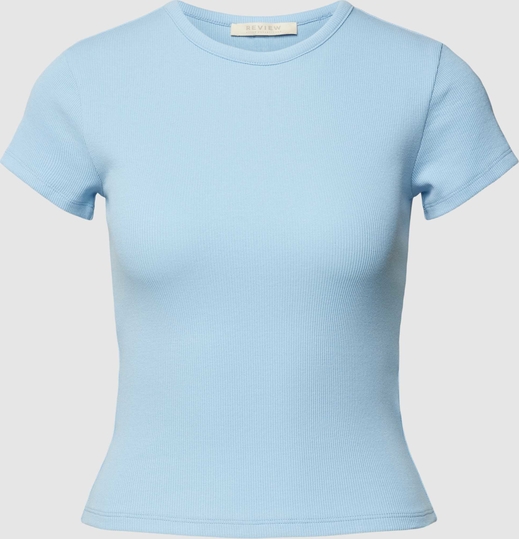 Niebieska bluzka Review z okrągłym dekoltem z bawełny w stylu casual