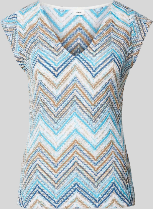 Niebieska bluzka S.Oliver Black Label z dekoltem w kształcie litery v z krótkim rękawem w stylu casual