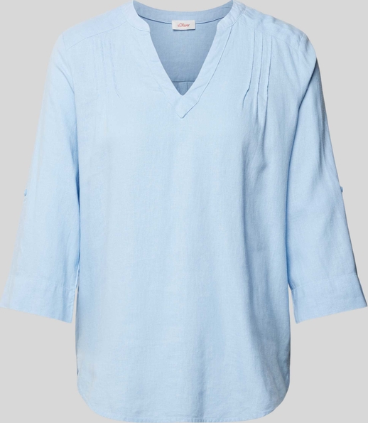Niebieska bluzka S.Oliver z lnu w stylu casual z dekoltem w kształcie litery v