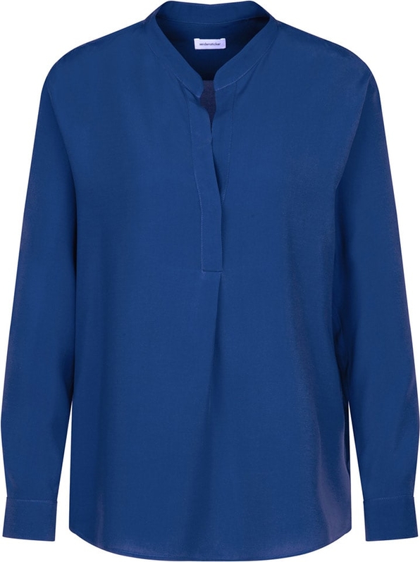 Niebieska bluzka Seidensticker w stylu casual z długim rękawem z dekoltem w kształcie litery v