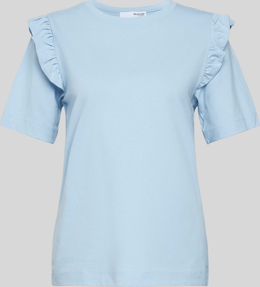 Niebieska bluzka Selected Femme z krótkim rękawem z okrągłym dekoltem w stylu casual
